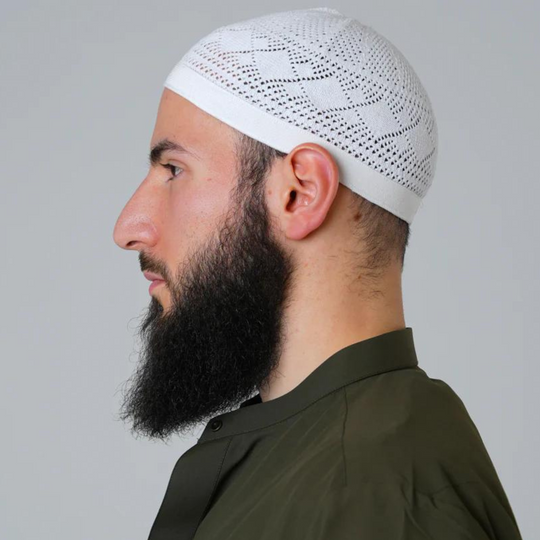 Gebetsmütze mit Elastikbund - Weiß