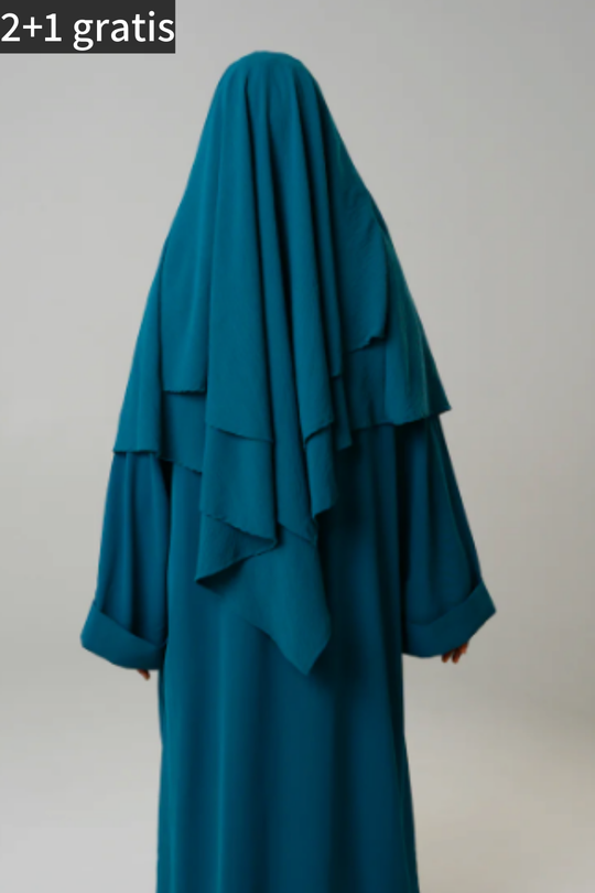 2 Layer Khimar - Petrol (elastic headband)