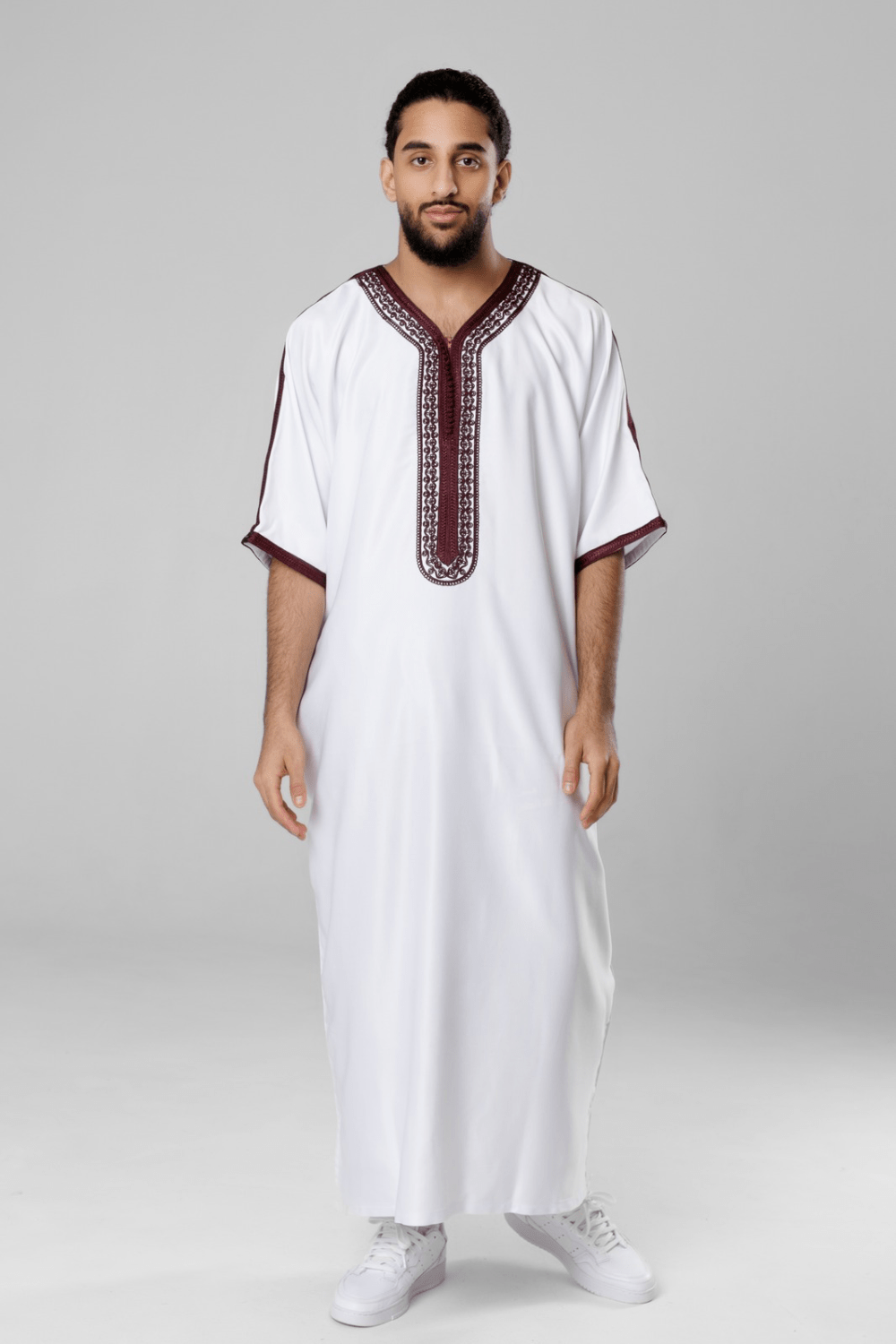 Premium Gandoura - Bordeaux auf Weiß